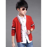 Single-Breasted Wave Pattern Striped Cardigan - Red 150