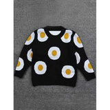 Crew Neck Fried Egg Pattern Sweater - Black 110