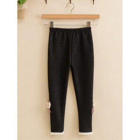 Bowknot Embellished Crochet Leggings - Black 130