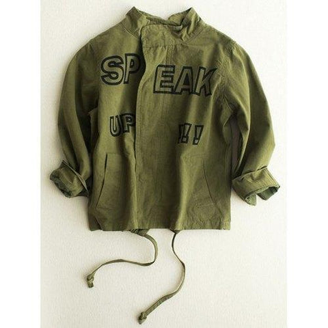 Letter Printed Animal Embroidery Coat - Army Green 110