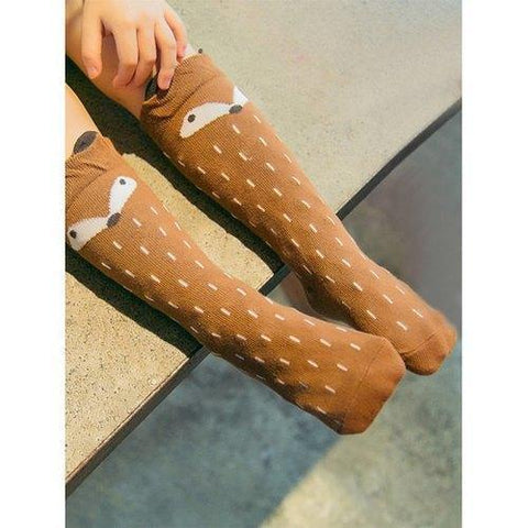 Kids Fox Knee-High Socks - Coffee 100