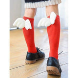 Cartoon Wing Spliced Kids Knee High Socks - Red 120