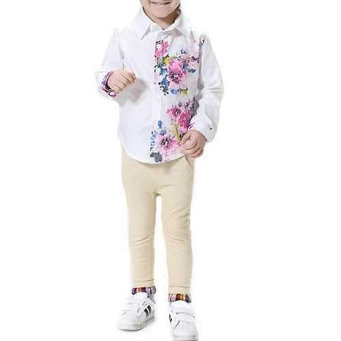 Floral Print Boys Outfits - White 140