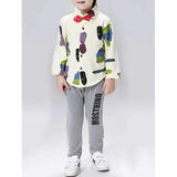 Leaves Print Shirt Striped Pants Boys Outfits - Light Yellow 140