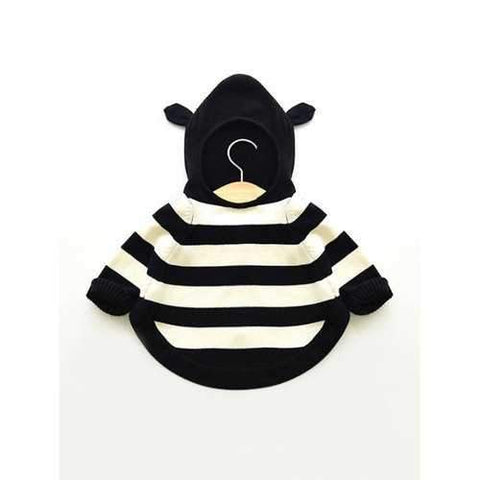 Hooded Stripe Knitted Sweater - Black 120