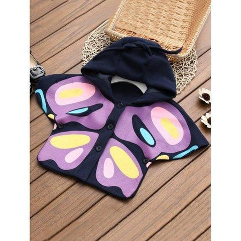 Hooded Batwing Sleeved Printed Jacket - Deep Blue 100