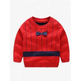 Stripe Bow Pullover Seatshirt - Red 140
