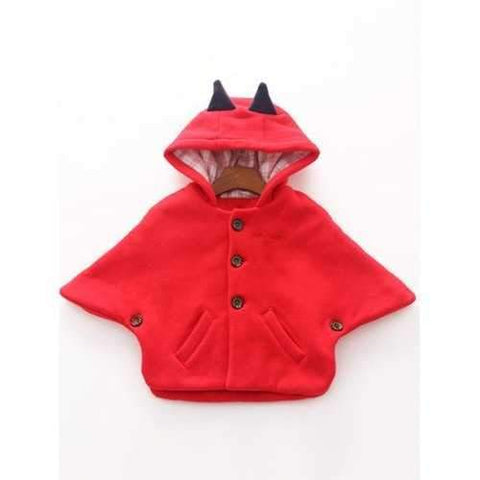 Ear Hooded Button Design Batwing Cape Jacket - Red 140