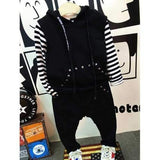Drawstring Rivet Hooded Waistcoat + Elastic Waist Pants - Black 110