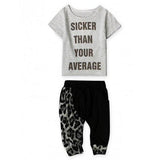 Funny T Shirts + Leopard Harem Pants Boys Outfits - Gray 120