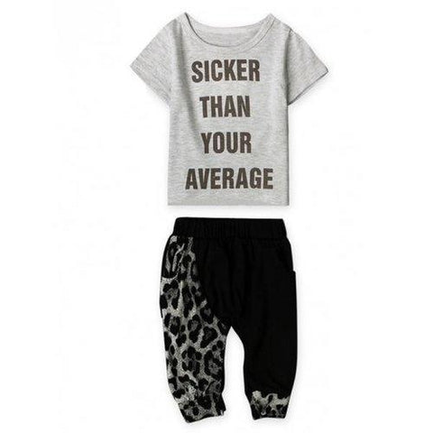 Funny T Shirts + Leopard Harem Pants Boys Outfits - Gray 120