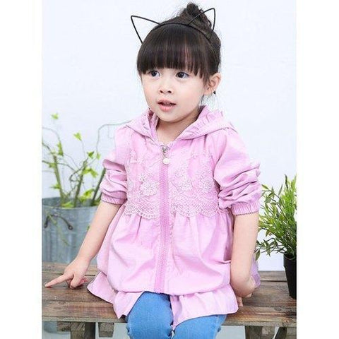 Kids Hooded Lace Spliced Flounced Coat - Pink 90
