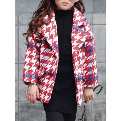 Fall Winter Pocket Houndstooth Jacket - Red 130