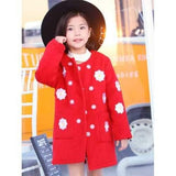 Round Collar Embroidered Thicken Flower Woolen Coat - Red 130