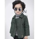 Boys Oblique Zipper Wool Jacket - Green 130