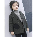 Boys Double-Breasted Wool Coat - Blackish Green 100