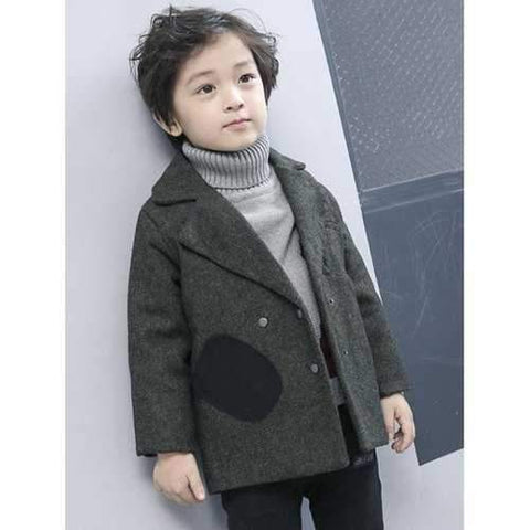 Boys Double-Breasted Wool Coat - Blackish Green 100
