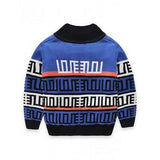 Boys Crew Neck Geometric Pullover Knit Sweater - Blue 120