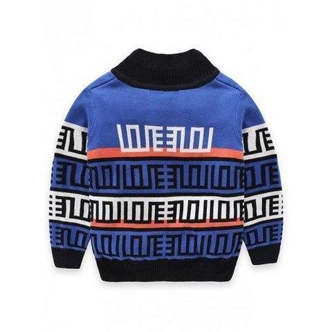 Boys Crew Neck Geometric Pullover Knit Sweater - Blue 120