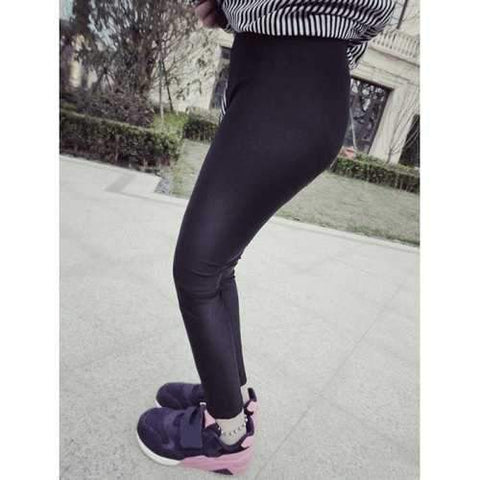 Kids Elastic Waist Skinny Leggings - Black 120