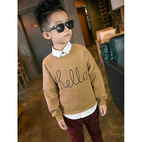 Casual Boys Crew Neck Letter Print Sweatshirt - Khaki 150