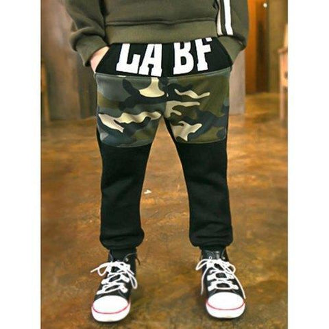 Boys Letter Print Camo Sweatpants - Black 100