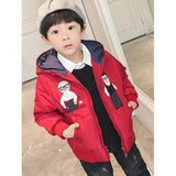 Boys Cartoon Print Hooded Padded Coat - Red 130