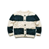Buttoned Stripe Knitted Sweater Cardigan - Deep Blue 130