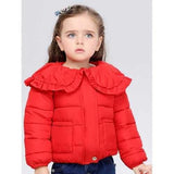 Cover Buttoned Peter Pan Collar Padded Jacket - Red 100