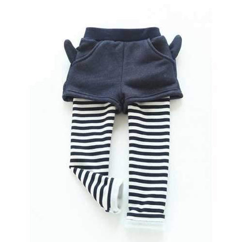 Stripe Cartoon Embroidery Culottes - Purplish Blue 130