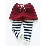 Geometrical Striped Drawstring Culottes - Wine Red 120