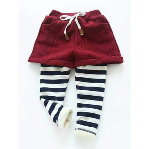 Geometrical Striped Drawstring Culottes - Wine Red 120