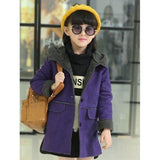 Kids Hooded Long Suede Jacket - Purple 130