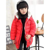 Girls Hooded Long Coat - Red 120