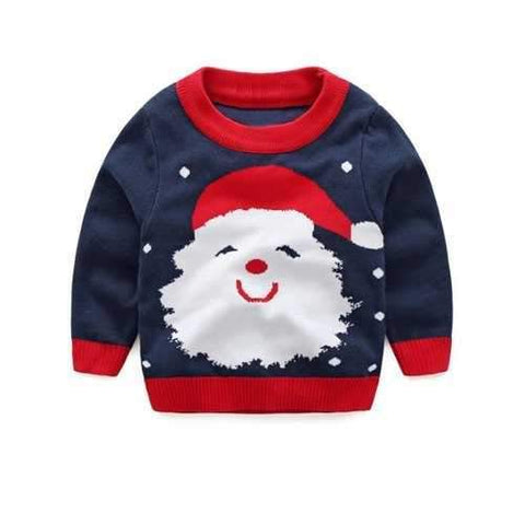 Kids Santa Jacquard Pullover Christmas Sweater - Deep Blue 130