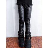 Fleece Lined Faux Leather Leggings - Black 110