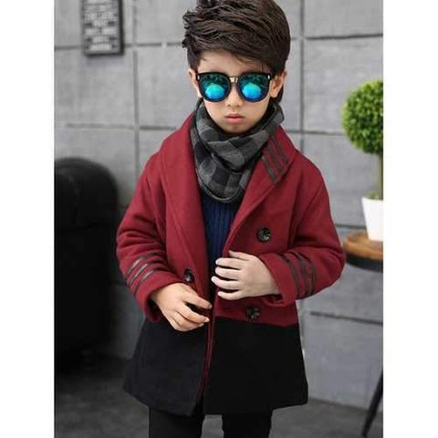 Shawl Collar Butttoned Woolen Coat - Wine Red 120