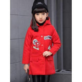 Applique Embroidered Hairball Double Breasted Hooded Woolen Coat - Red 110
