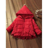 Zip Front Hooded Lace-Trim Padded Coat - Red 90