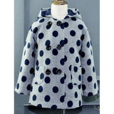 Kids Hooded Double Breasted Polka Dot Wool Coat - Gray 130