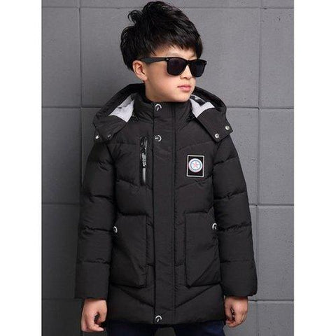 Zip Up Hooded Patch Coat - Black 120