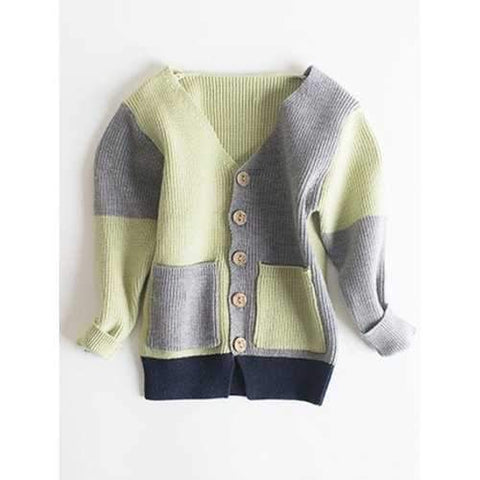 Color Block Pocket Knit Cardigan - Light Green 120