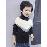Boys Roll Neck Color Block Sweater - Black 130