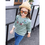 Crew Neck Embroidery Panel Sweatshirt - Green 130