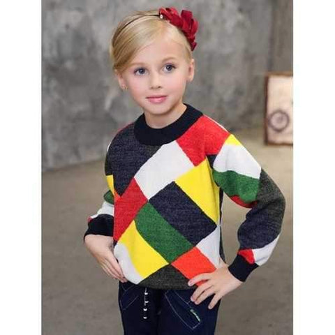 Girls Crew Neck Color Block Sweater - 100