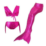 Sophiashopping Girl's 3pcs Mermaid Tail Swimmable Princess Bikini Set Swimsuit - Rose Red 140