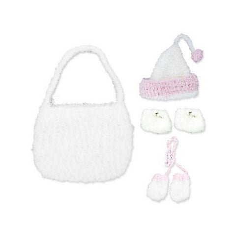 White Hand Knit Bag with Beanie Hat Mittens ( Case of 10 )