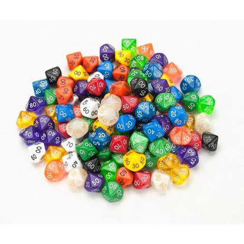 100+ Pack of Random D10 (00) Dice in Multiple Colors