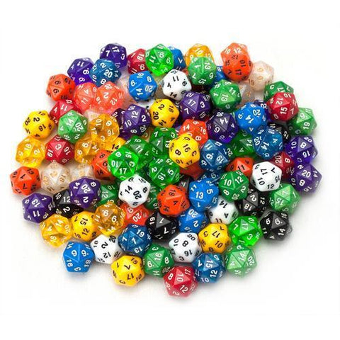 100+ Pack of Random D20 Polyhedral Dice in Multiple Color