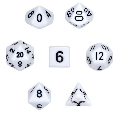 7 Die Polyhedral Dice Set  in Velvet Pouch- Opaque White